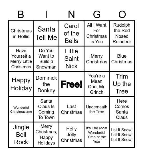 PCMS Holiday Music Bingo Challenge! #2 Bingo Card