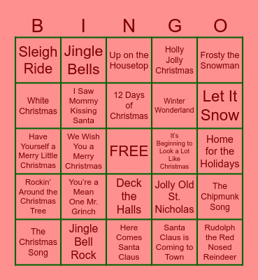 Christmas Music Bingo Card