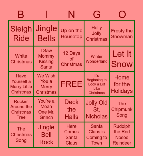 Christmas Music Bingo Card