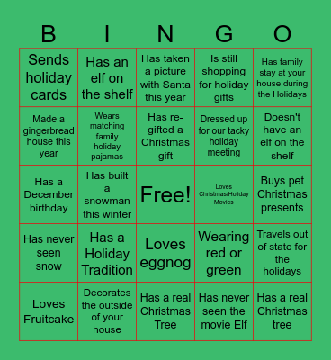 Holiday Bingo Card