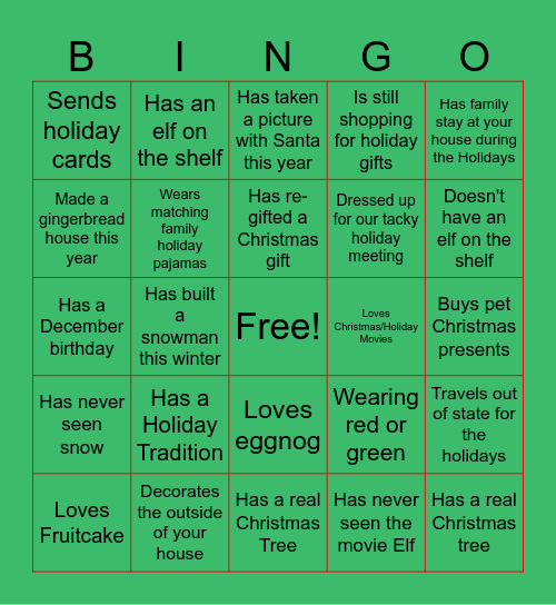 Holiday Bingo Card