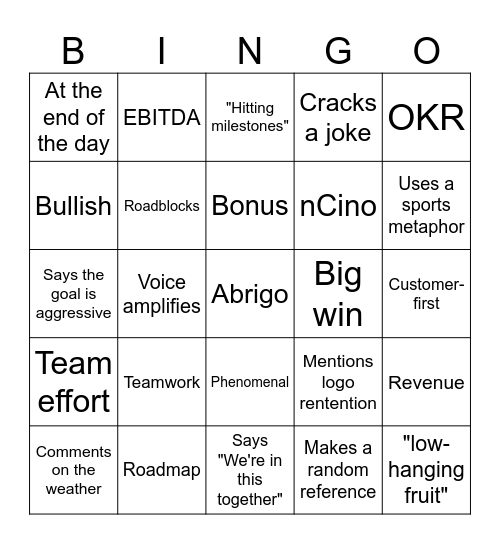 Jay All Hands Bingo Card