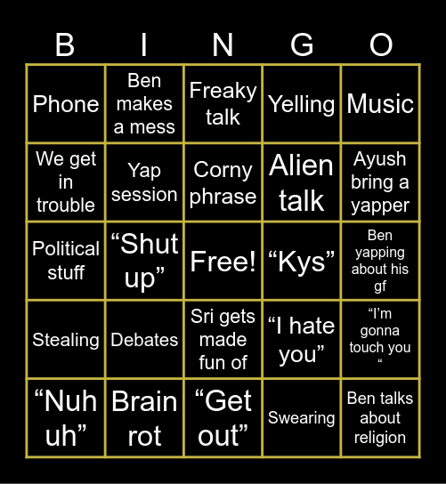 Irl Friend bingo Card