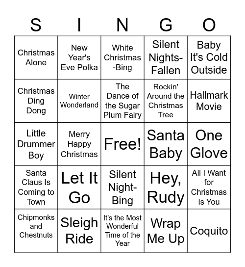 Holiday Music Bingo Card