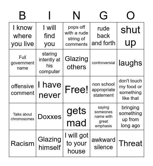 Caiden Bingo Card
