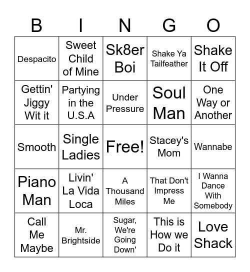 Music Bingo Card