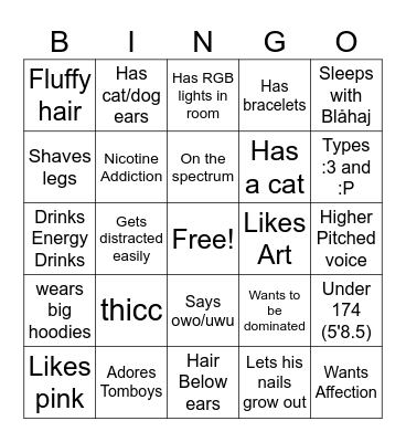 FEMBOY Bingo Card