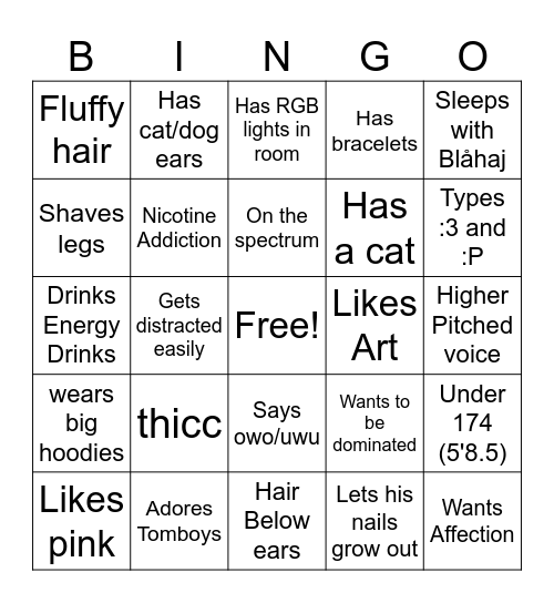 FEMBOY Bingo Card