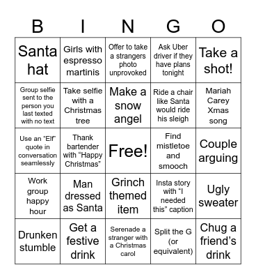 Christmas Bar Crawl Bingo Card