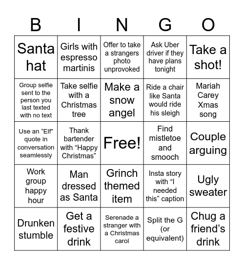 Christmas Bar Crawl Bingo Card