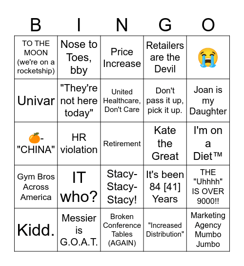 Bingo Bongo Bingo Card