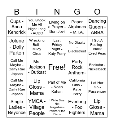 Sundre High Rock & Roll Bingo Card