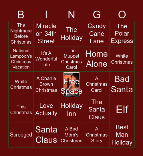 EOS Holiday Movie Bingo Card