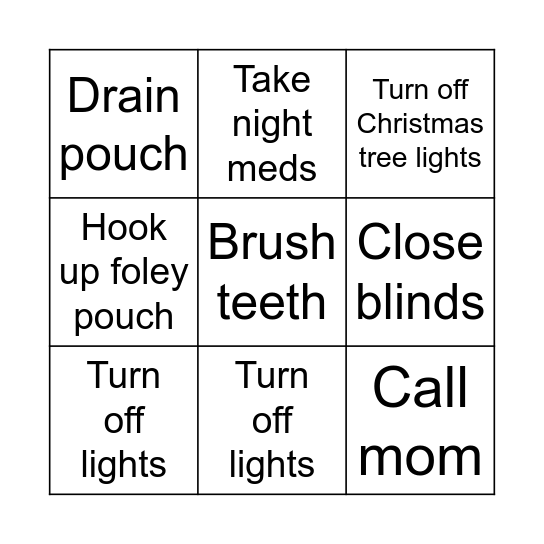 Evening routine Bingo Card