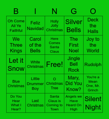 Christmas Song Bingo Card