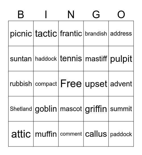 vccv words Bingo Card