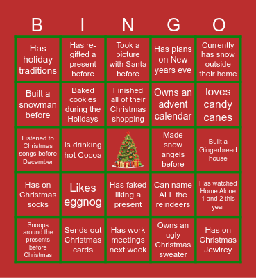 Holiday Bingo Card