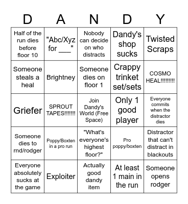 Dandy's World Public Server Bingo Card