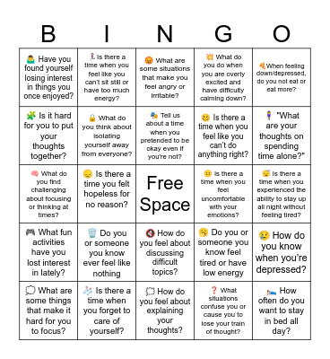 Mood Disorder Bingo Card