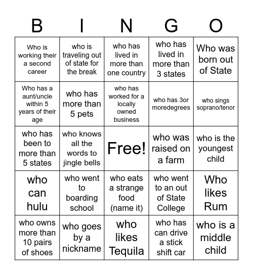 Christmas Fun BINGO! Bingo Card