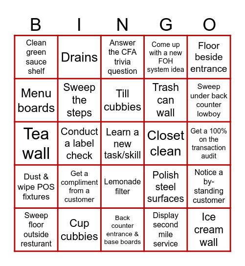 FOH Bingo Card