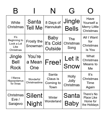 Holiday Name That Tune Bingo Card