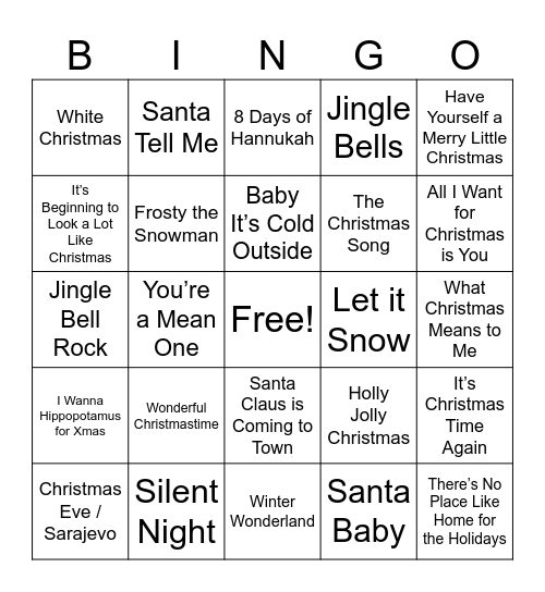 Holiday Name That Tune Bingo Card
