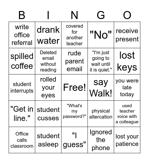 Untitled Bingo Card