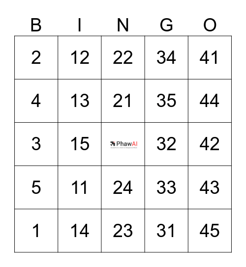 PhawAI Workshop Bingo Card