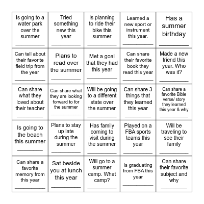 Find Someone Who Bingo Card