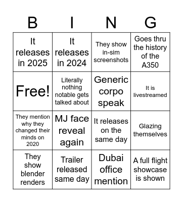 iniBuilds Saturday Reveal BINGO! Bingo Card