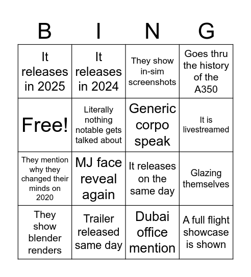 iniBuilds Saturday Reveal BINGO! Bingo Card