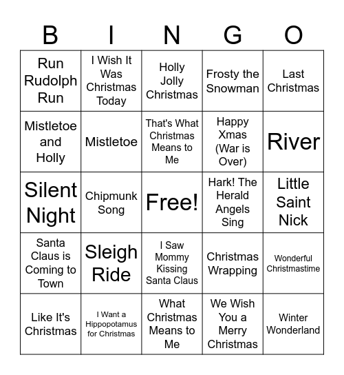 Christmas Music Bingo Card