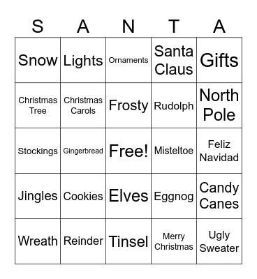 Holiday Bingo Card