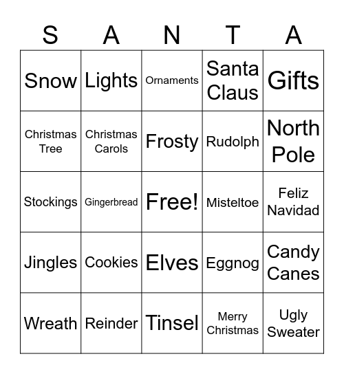 Holiday Bingo Card