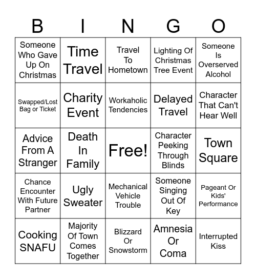 Hallmark Christmas Movie Bingo Card