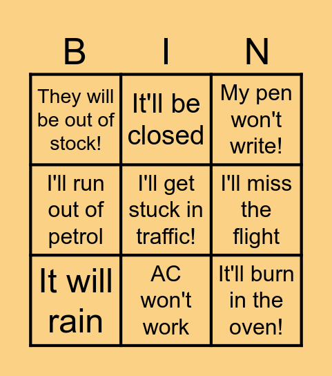 (NEGATIVE) PREDICTIONS Bingo Card