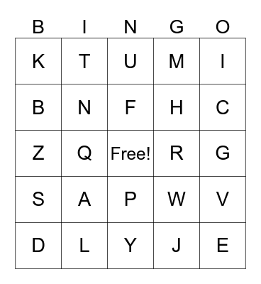 Alphabet Bingo Card