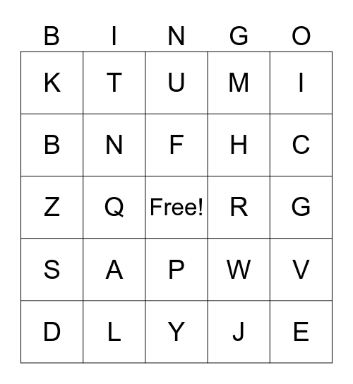 Alphabet Bingo Card
