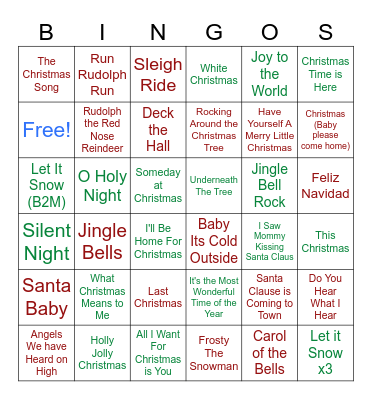 Christmas Songs Bingo Card