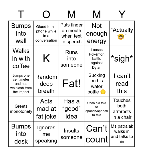 Tomm-o Bingo Card