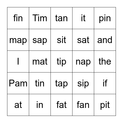 a                 e              i Bingo Card