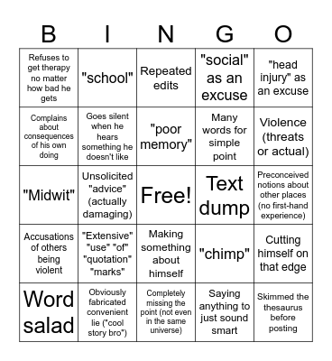 14K Fuckwit Bingo Card
