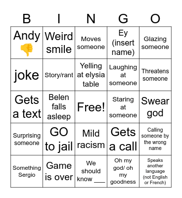 French class Bingo Card