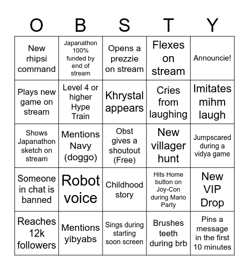 Obst-Bingo Card