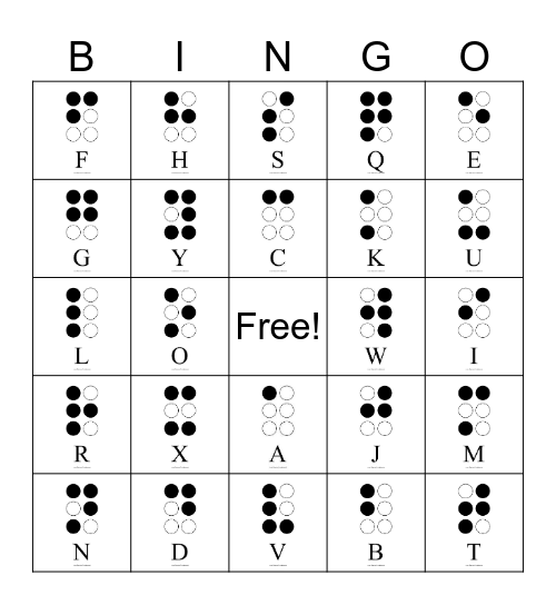 Hobbton Braille Bingo Card