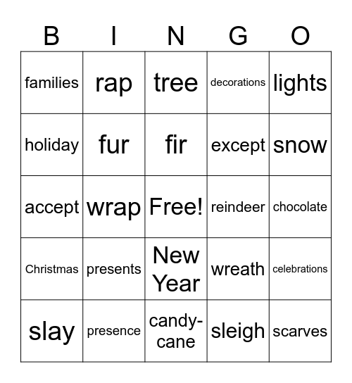 Christmas words Bingo Card