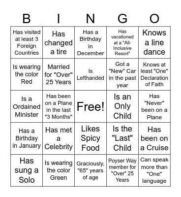 Poyser Way Christmas Bingo Card