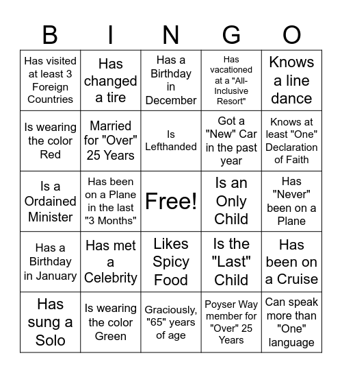 Poyser Way Christmas Bingo Card