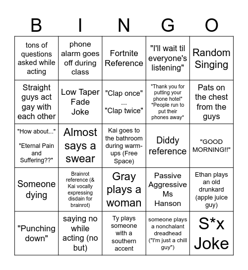 Period 4 Improv Bingo Card